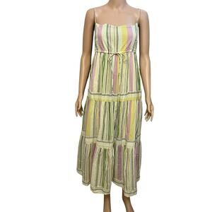Mango Zamora Striped Babydoll Maxi Dress Size 10 Colorful Boho Vacation Casual